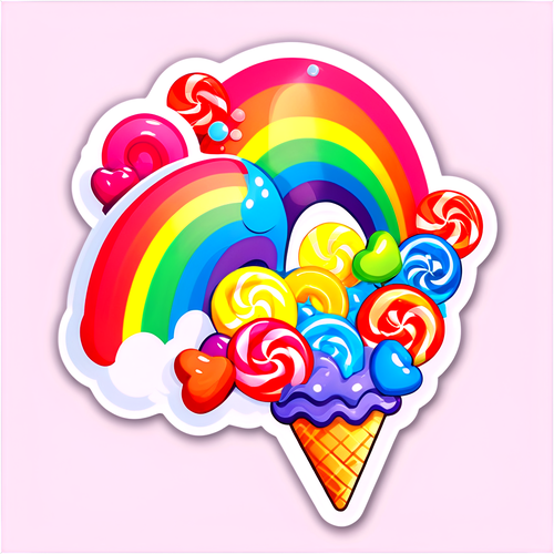 彩虹和糖果的可爱组合贴纸