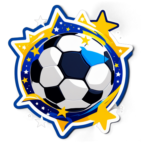 Sticker de balón de fútbol rodeado de estrellas para un evento de la liga colombiana, con el texto 'Pasión y Fútbol'