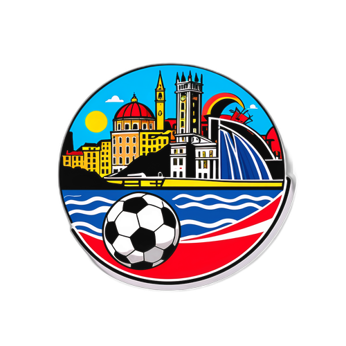 Stiker Seni Kota Genoa dengan Elemen Bola Sepak
