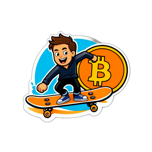 Стикер с биткоином на скейтборде "Крипта — это весело!"