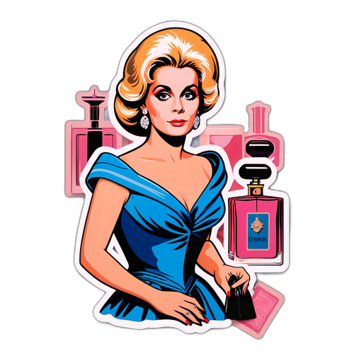 Stylizovaná nálepka Catherine Deneuve v elegantních večerních šatech