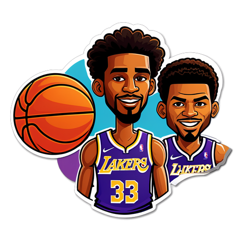 Makulay na Sticker na may Cartoon na Basketball at mga Mukha ng mga Manlalaro ng Clippers at Lakers