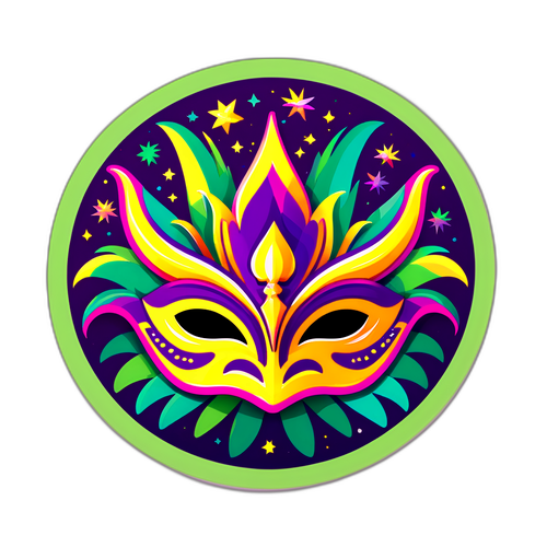 Adesivo Vibrante com Fogo de Artifício e Símbolo do Mardi Gras