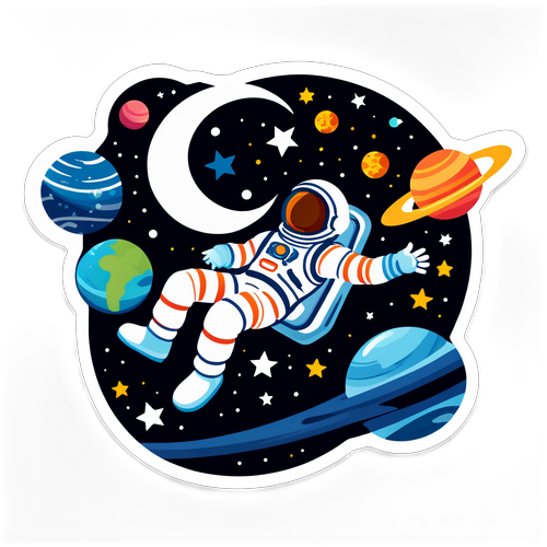 Astronaut Floating in Space with Stars and Planets