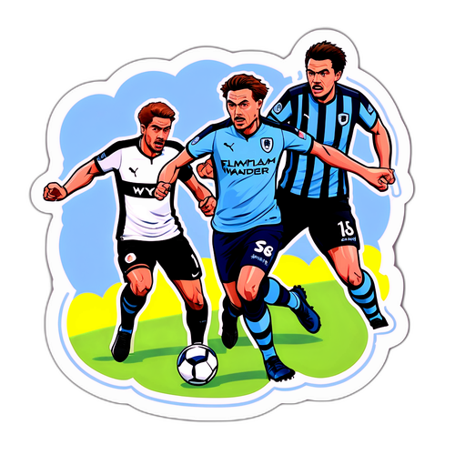 Наклейка з малюнком із гри між Уайком Вондерерс та Фулгем у коміксному стилі