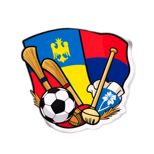 Sticker cu steagul României și sporturi tradiționale