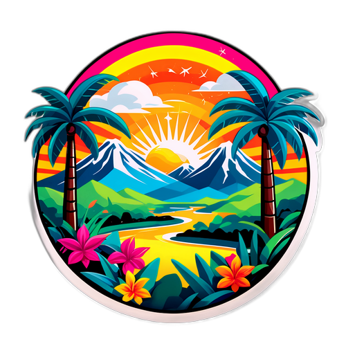 Яскрава наклейка з тропічним пейзажем Колумбії