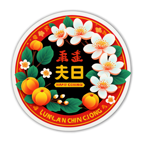 Sticker phong cách retro cho Tết Nguyên Đán với hình ảnh bánh chưng và hoa mai