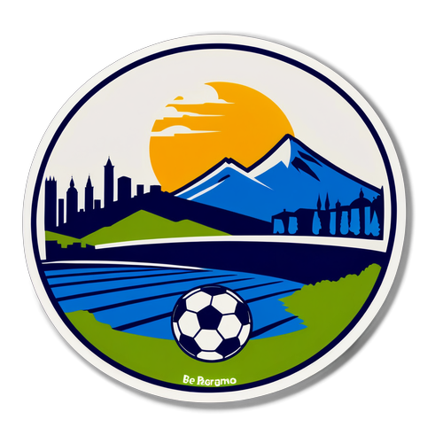 Sticker représentant un paysage de Bergame avec des éléments de football pour Atalanta et Real Madrid