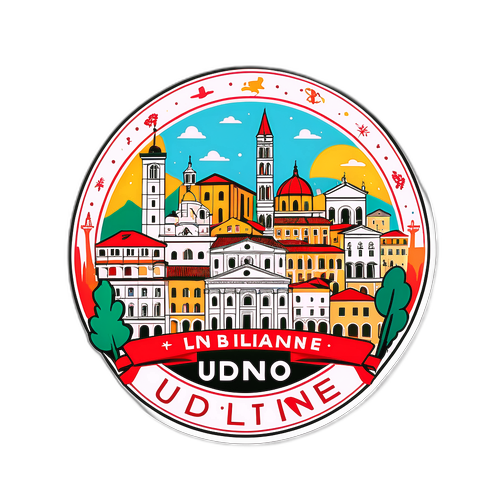En fargerik illustrasjon av Udine