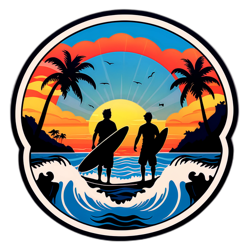 Zachód słońca na Bali z surferami