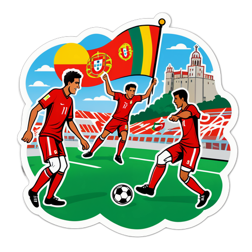 Cartoon cu fotbaliști portughezi în acțiune