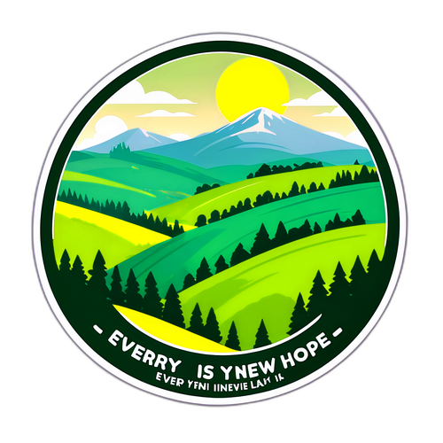 Зеленые холмы Украины с ясным небом и текстом "Каждый день — новая надежда"