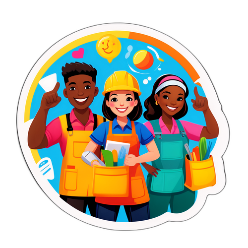 Una pegatina alegre de trabajadores comerciales