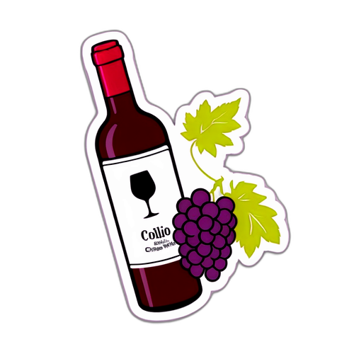 Ein Aufkleber mit einer Flasche Collio-Wein und Trauben