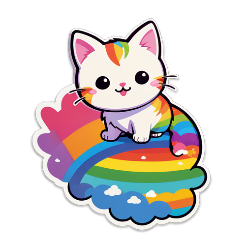 可爱小猫在彩虹上玩耍