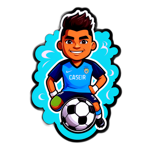 สติ๊กเกอร์ชื่อ "Casemiro" พร้อมลูกฟุตบอล