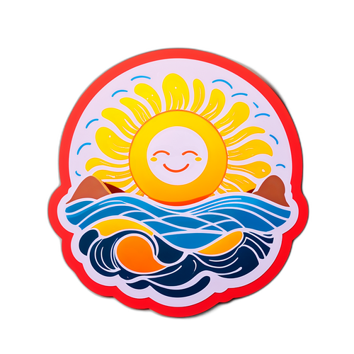 Sticker jucăuș cu soarele și valurile
