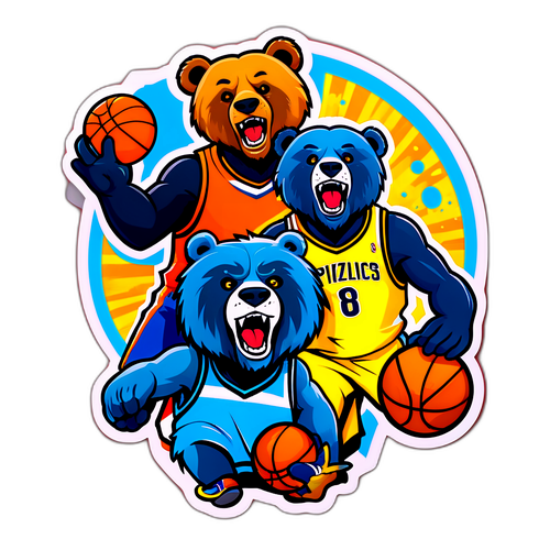 Adesivo Vibrante dos Mascotes de Grizzlies e Pacers Jogando Basquete