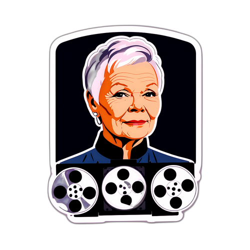 Portret Judi Dench otoczony kliszami filmowymi