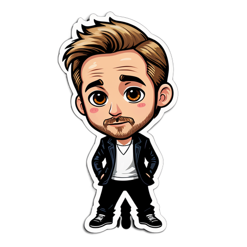 Sticker met chibi-figuur van Ryan Gosling met een grappige expressie voor fans