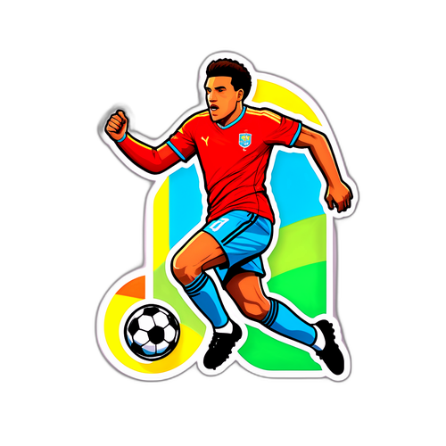 Aktiongeladenes Aufkleber mit Fußballspieler beim Torabschluss