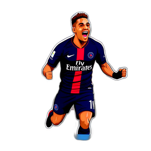 Energetický fotbalista Paris Saint-Germain oslavující gól