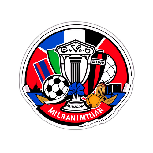 Stiker Artistik Menggambarkan Unsur Ikonik Milan dan Pisa