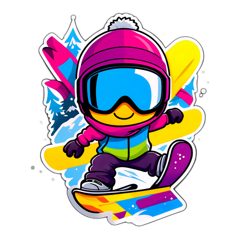 Rysunek w stylu kreskówkowym zawodów snowboardowych