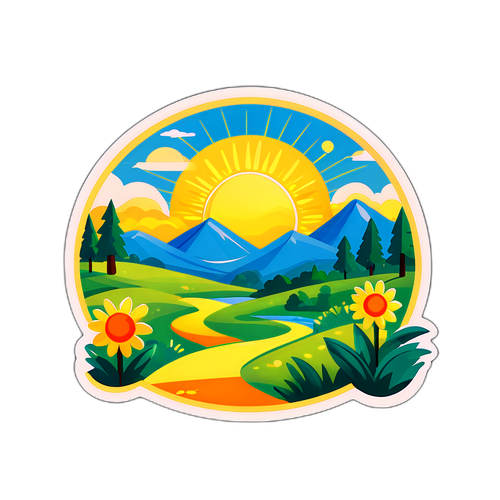 Nhãn dán khung cảnh buổi sáng đẹp