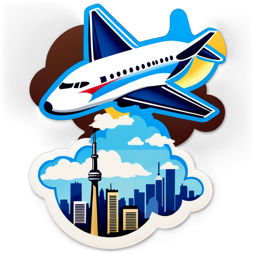 Stiker Jet Delta Airlines Menerbang Melalui Awan di Atas Pemandangan Toronto