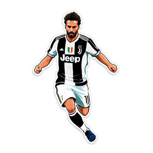 Hình dán logo Juventus kết hợp với động tác đá bóng ấn tượng