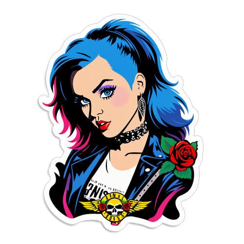 Nálepka Guns N' Roses s moderním designem a prvky Katy Perry