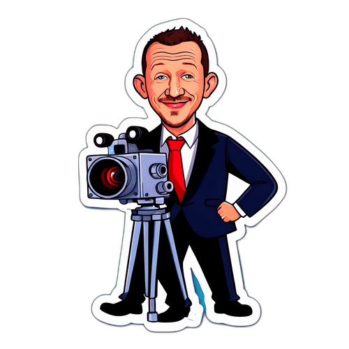 Cartoonische sticker van Dany Boon als filmregisseur