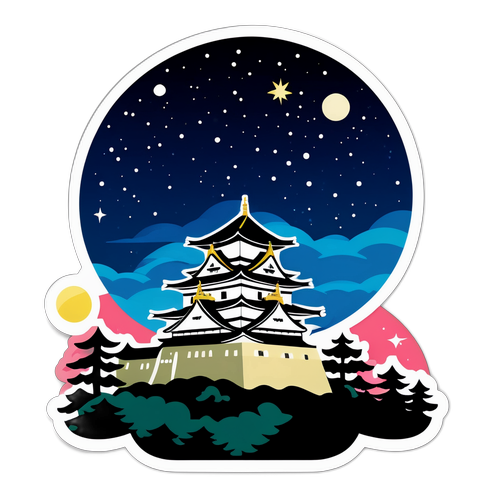 名古屋城の星空夜景のスタンプ