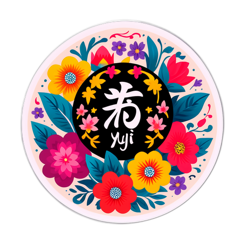 Sticker Nama Xie Yuyi dengan Pola Bunga