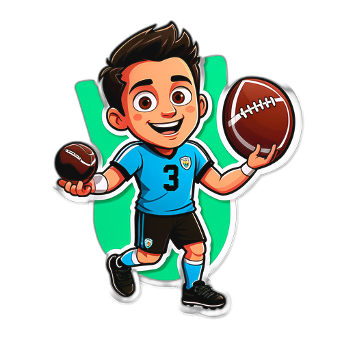 Abțibildul jucându-se cu fotbalul