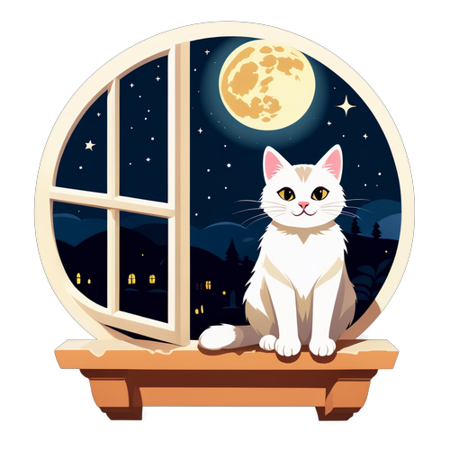 Charming Cat by Moonlit Window Sticker