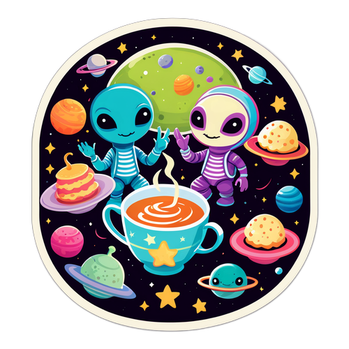 Чайная вечеринка в космосе с дружелюбными инопланетянами