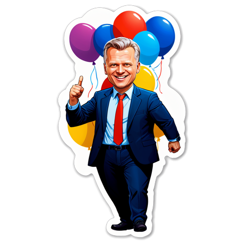 Karikatura Aleksandra Kwaśniewskiego z balonami