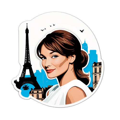 Chic klistermærke af Carla Bruni med parisisk baggrund