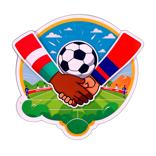 Sticker alegre de los dos equipos de fútbol Nacional y Cerro dándose la mano