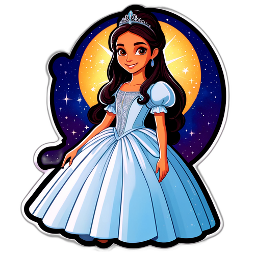 Princesa en vestido azul con fondo estrellado