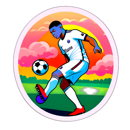En klistermärke av Mbappé i en drömmande pose