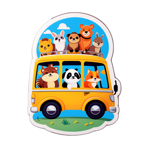 可愛い動物たちがバスに乗っている面白いシーン