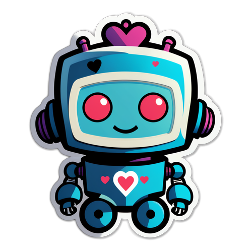 Quirky Robot with Heart-Shaped Eyes