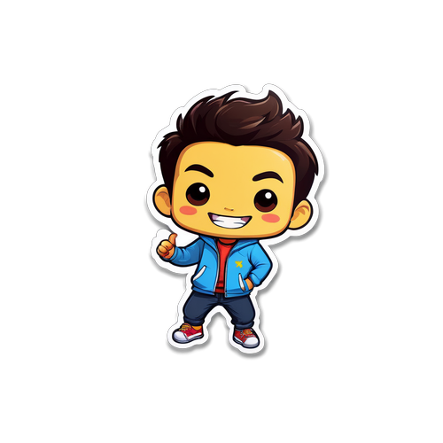 Sticker của Trương Bá Chi với phong cách thời trang hiện đại và biểu cảm vui tươi