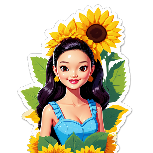 Ilustrasi Kartun Chic Barbie Hsu dengan Bunga Matahari