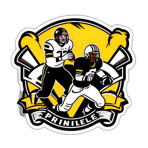 A sporty sticker depicting a competitive scene between Minnesota and Purdue with football imagery and team spirit motifs.