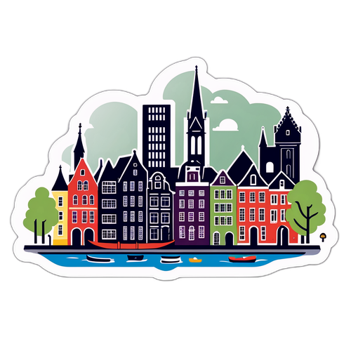 A Utrecht-i városképe, jellegzetes épületekkel és csatornákkal, esztétikus designban.